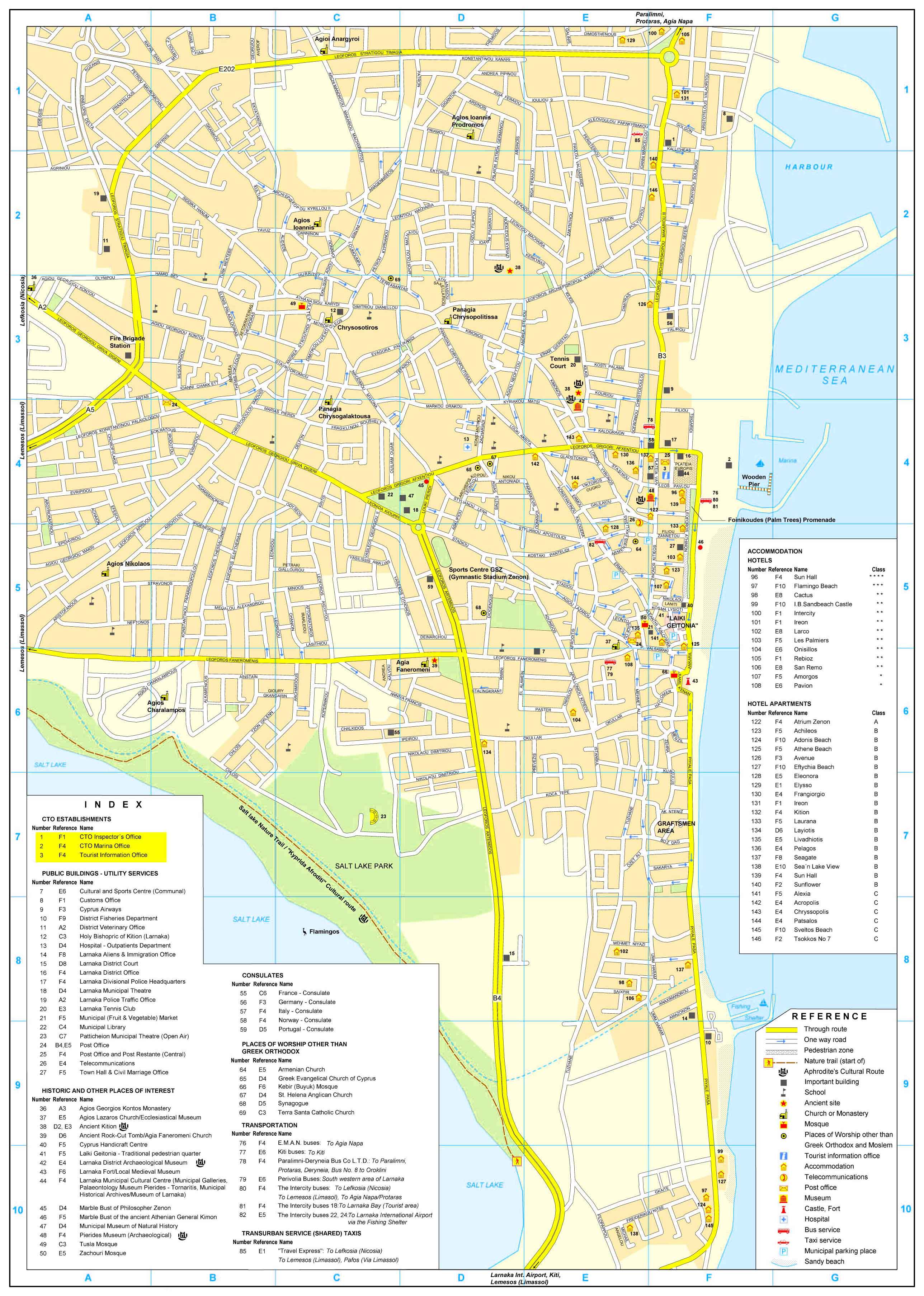 larnaka town street map cyprus