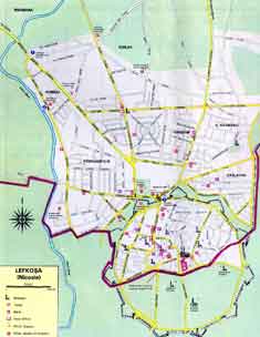 street map of central north nikosia in cyprus