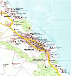 map of protaras beaches, cyprus